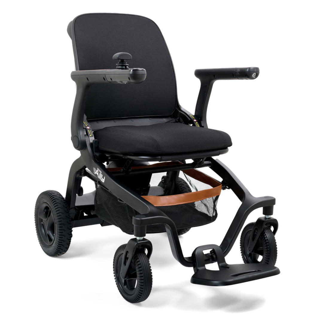 golden ally power chair in black angled view